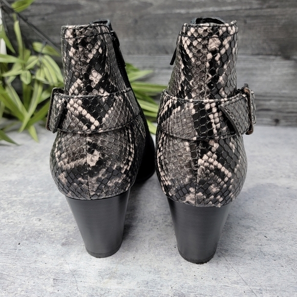 Vionic | Naomi Snake Black Suede Heeled Booties - Picture 2 of 10